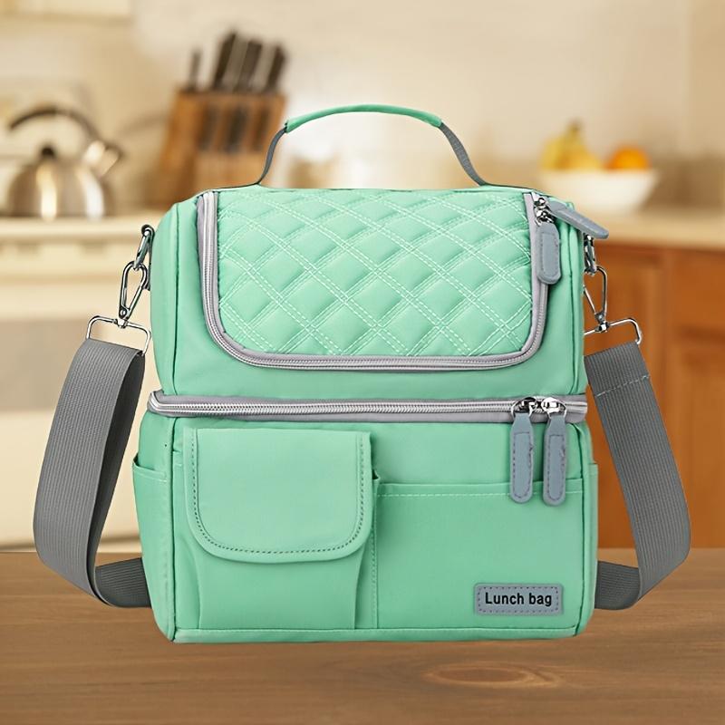 New Large Capacity Double Layer Lunch Bag, Outdoor Picnic Work Lunch Insulated Bag,Simple Portable Crossbody Shoulder Lunch Bag, Non-Food Contact