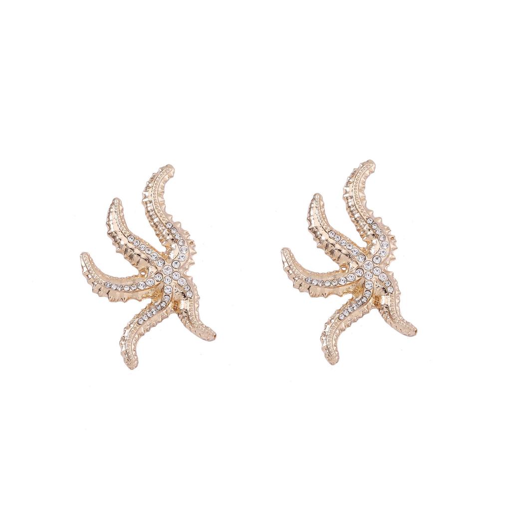 European and American exaggerated retro zircon-inlaid personalized starfish stud earrings, simple design octopus, earrings