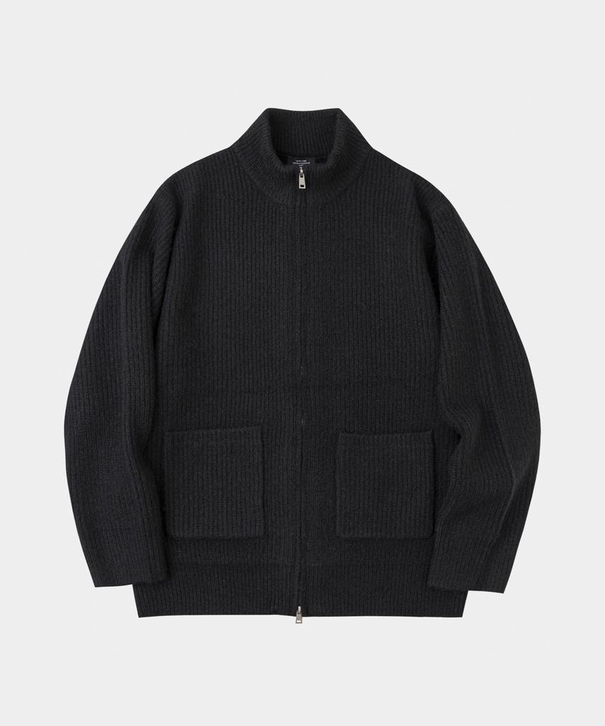 LETTERCOMO High-Neck Kato Wool Knit Zip-Up Black