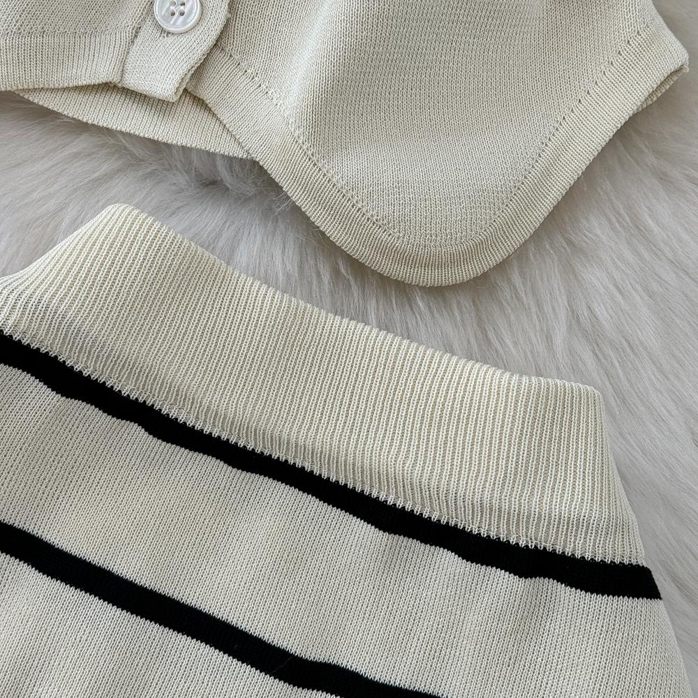 Conjuntos de 2 peças roupas femininas listradas malha sem mangas decote em v tanque + saias envolventes verão cintura alta saia conjunto moda dropship