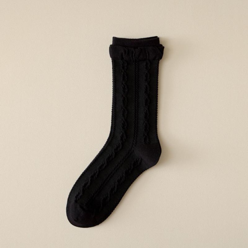 Dui Dui Socks Women's Autumn Dark-patterned Mid-calf Socks Twisted Double Flared Long Calf Socks Cotton Breathable Women's