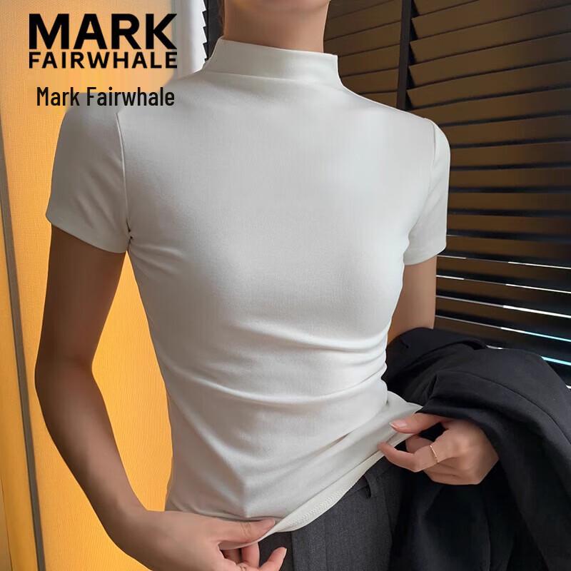 Mark Fairwhale Women's Ribbed Mock Neck Slim Fit Short Sleeve T-Shirt