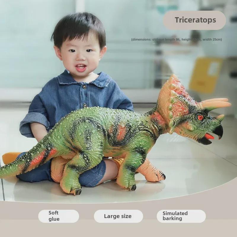 Jucării dinozaur mari cu gel moale și sunet: Modele Tyrannosaurus Rex și Triceratops pentru băieți