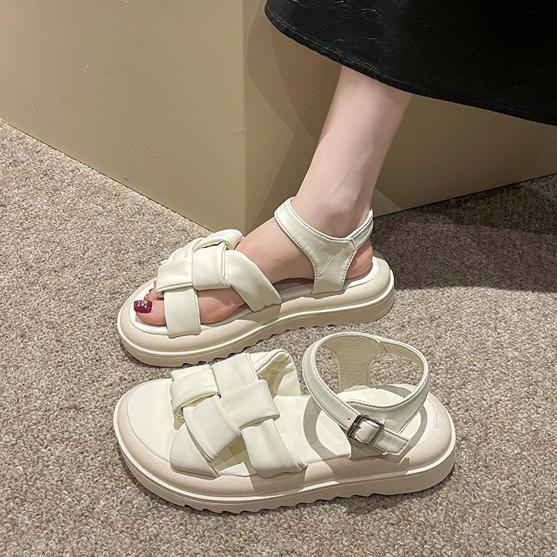 Platform sandals women's 2025 new versatile casual cool slippers women's summer soft-soled woven Roman sandals