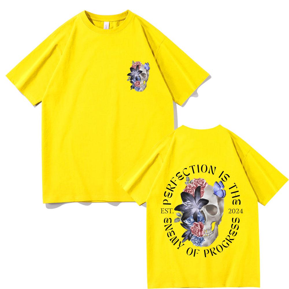 Perfection Is The Enemy of Progress Gym Pump Tshirt Men Women Funny Skull T Shirts Male Casual Oversized Ocollar Tshirt Tops
