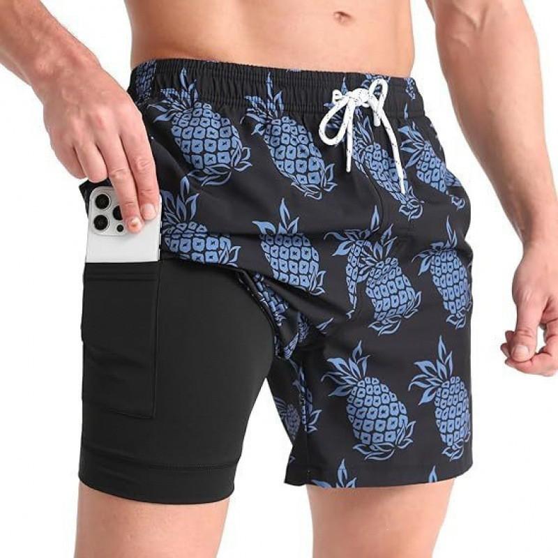 Mens Quick-Dry Board Shorts Swim Trunks With Print Design Beach Surfing Swimming Outdoor Activities