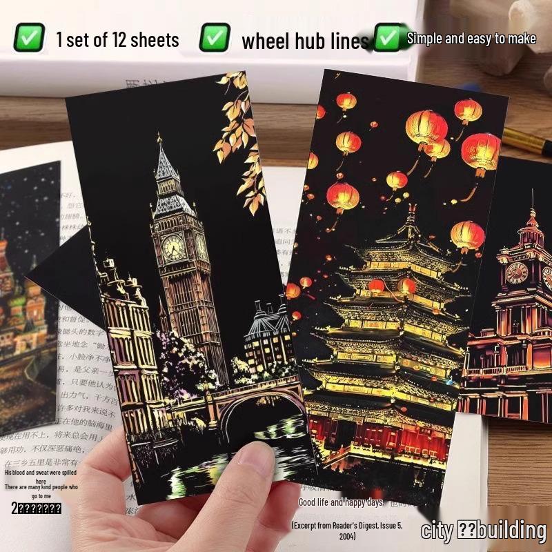 Night View City & Castle Scratch Art for Adults and College Students - Decompression Painting Paper