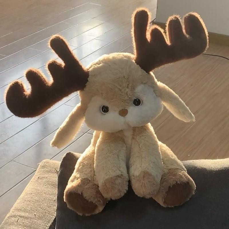 35/40CM Kawaii Cartoon Elk Plush Dolls Stuffed Soft Animal Toys Sika Deer Reindeer for Kids Family Xmas Decoration Gift