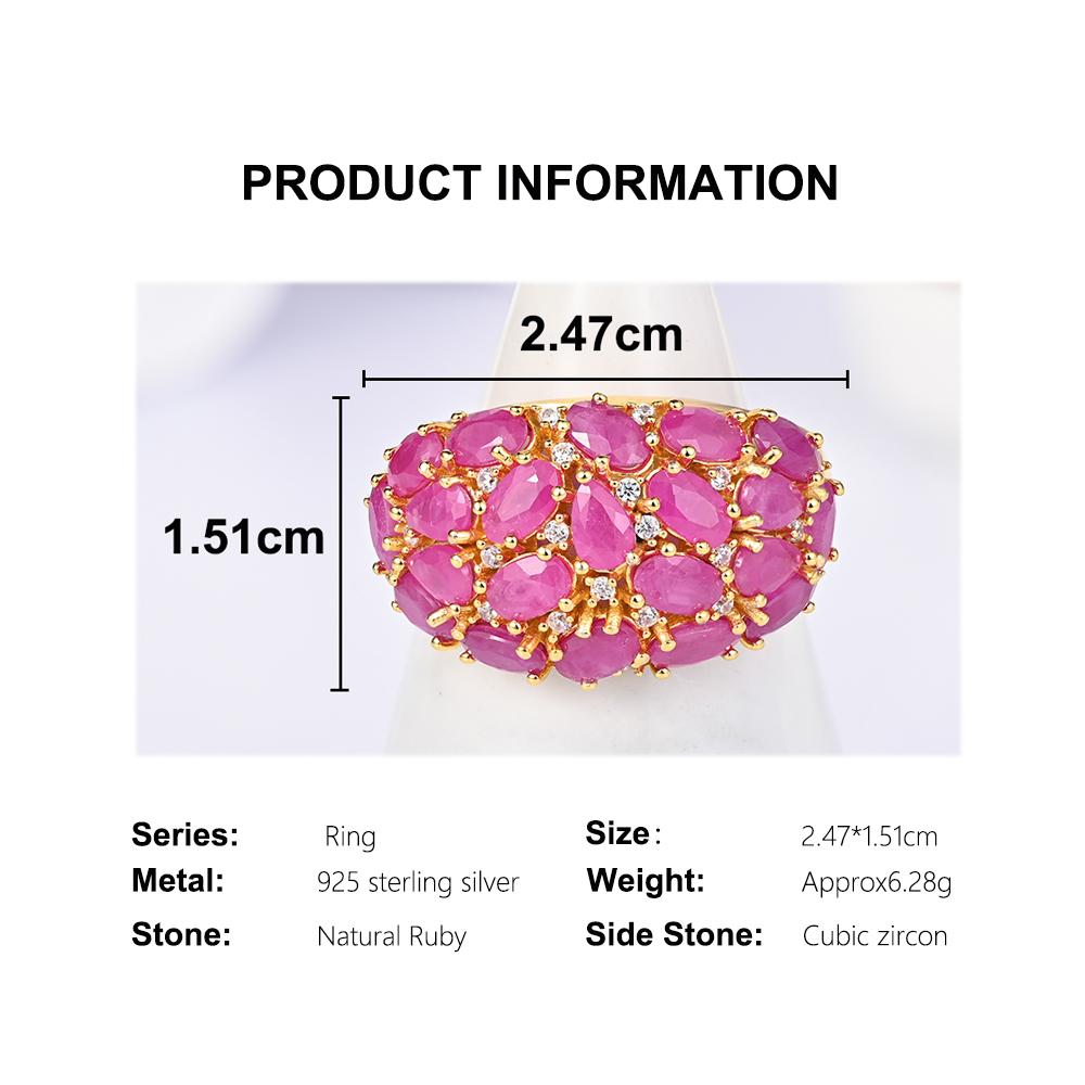 Elegant Natural Ruby Women's Noble Jewelry Set Real Gemstones 925 Steling Siver Earrings Ring for Anniversary and Wedding Gifts