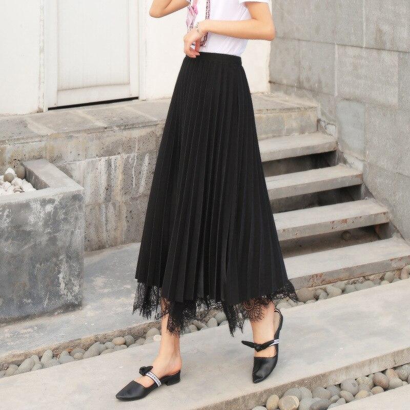 Fusta de vară cu talie înaltă din dantelă pentru femei, la modă, de culoare solidă, pe ambele părți, poartă fuste pentru femei, ocazional elegant, plisat, fustă lungă pentru damă 24936