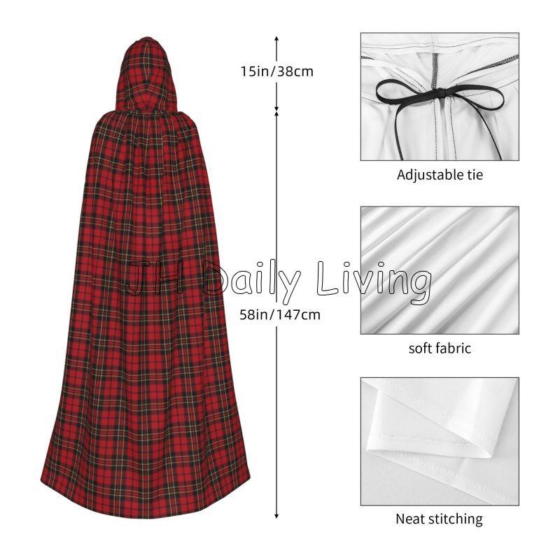 Red Tartan Checks Plaid Long Hooded Cloak Unisex Witch Party Reversible Hooded Women Vampires Cape