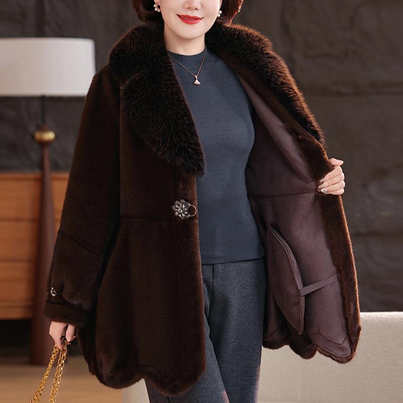 Luxurious Winter Faux Fur Coat for Women Thick Warm Outerwears Elegant Middle-aged Woman Fur Jacket