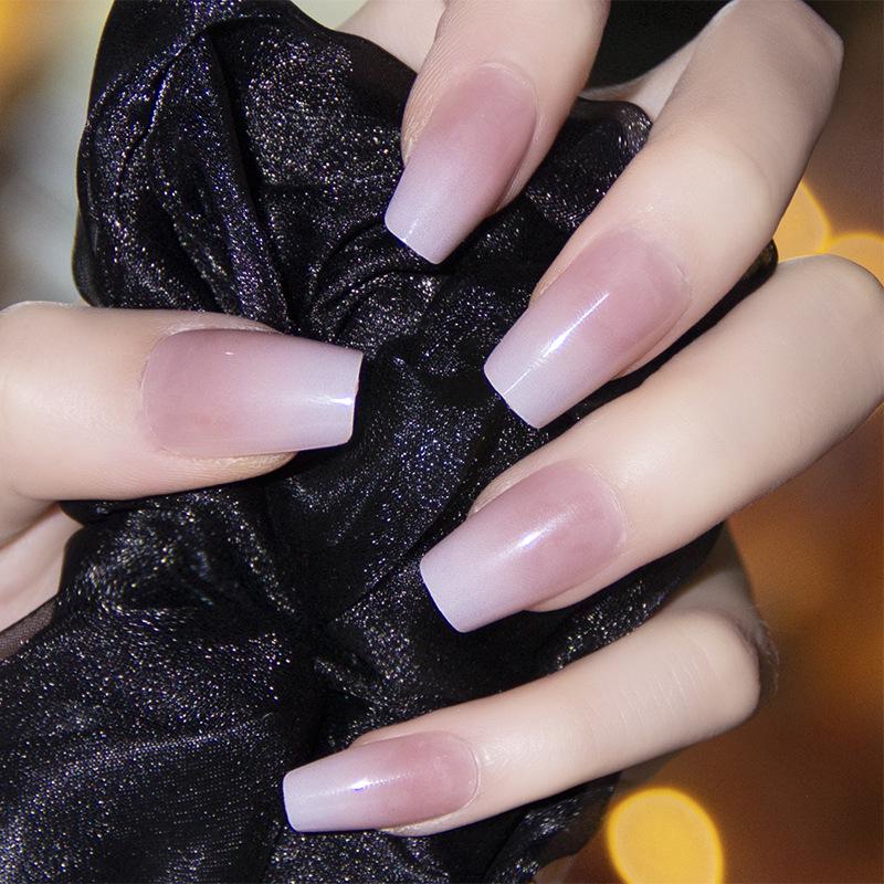 Blush Peach Nude Student Press-On Nails - Solid Color, Simple Ice Transparent Tips