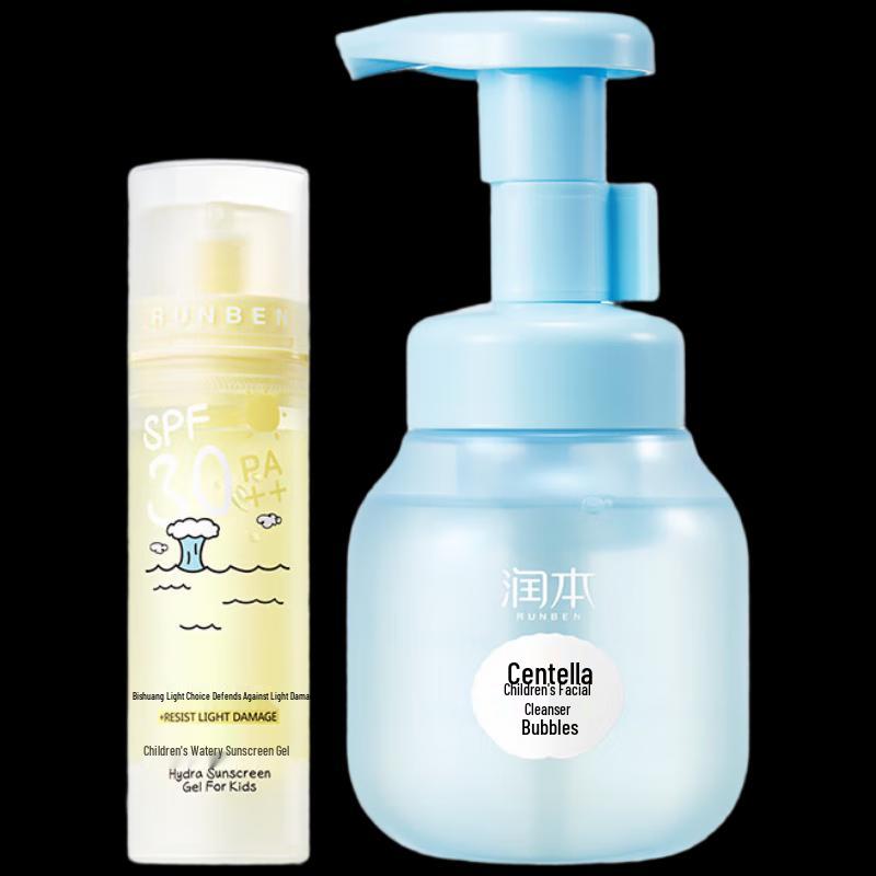 RUNBEN Kids Skincare Set: Centella Cleansing Foam & Sunscreen