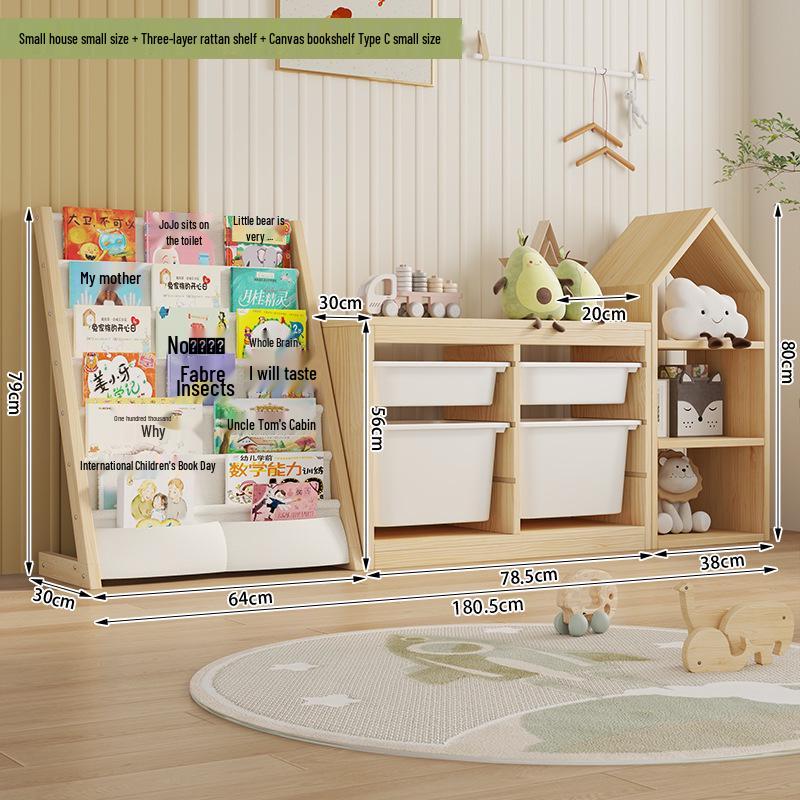 Mehrschichtiges Kinder-Bücherregal aus Massivholz mit abnehmbarem Stoff, Standregal für Kindergarten und Baby-Bücher