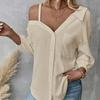 Summer Long Sleeve Off Shoulder Casual Loose Blouses Women Elegant Single Breasted Chic Strap Women's Shirts Tops Solid Simple Fashion Blouse 26500
