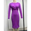Damen Langarm Rundhals Französisch Retro Slim Langes Kleid