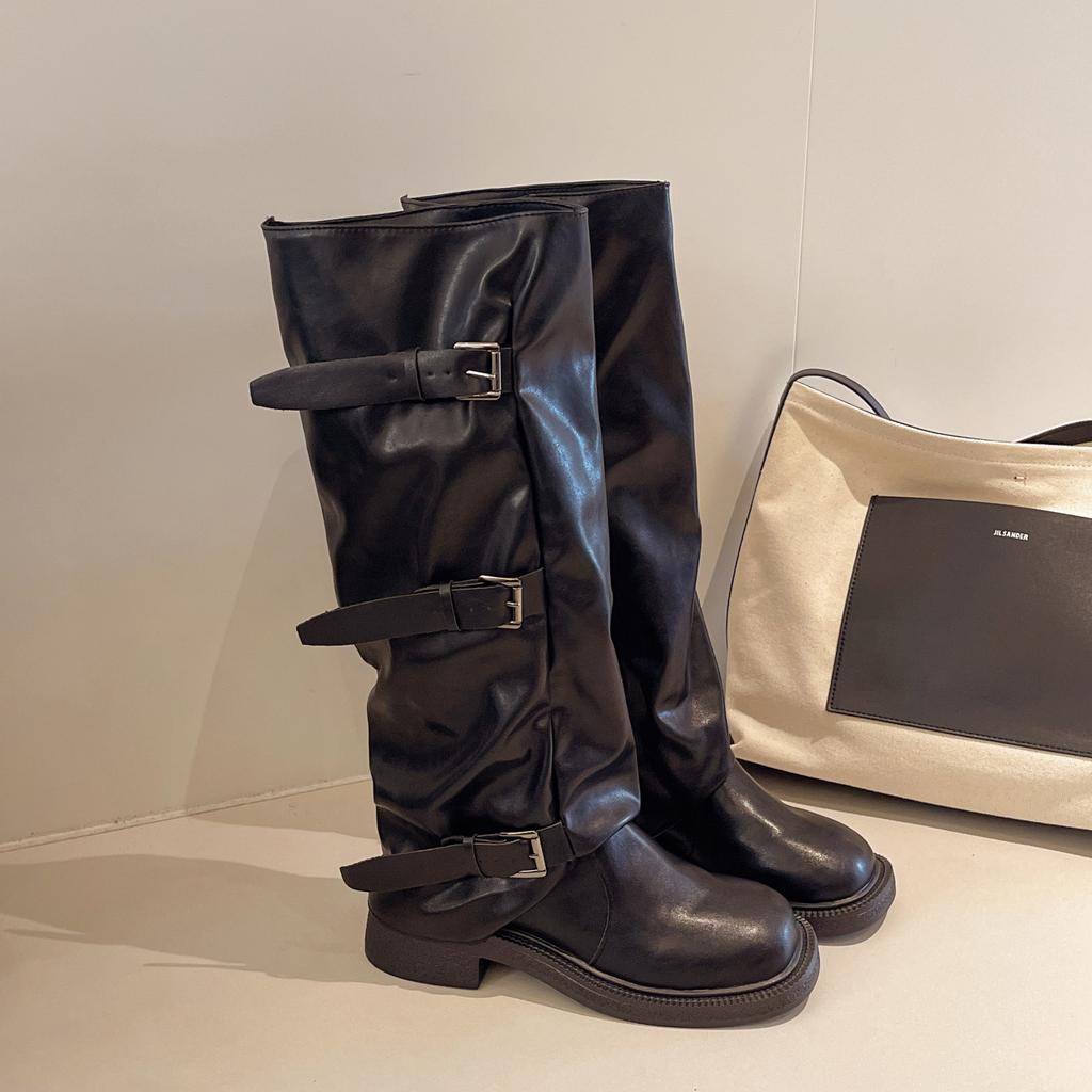 Niche retro thick heel mid-height boots western cowboy stack boots knight boots early autumn knight boots French women's boots