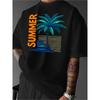 European Sizes Retro Summer Getaway T-Shirt Featuring Palm Trees And a Lounge Chair, an Essential Casual Wear for Men