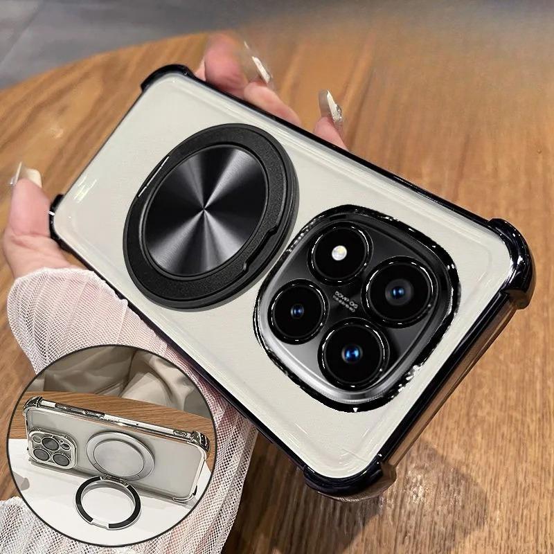 360 Degree Rotating Magnetic Bracket Phone Case For Xiaomi Redmi Note 15 Pro Plus 15C 15 4G 5G Clear Shockproof Plating Cover