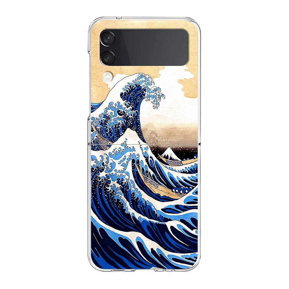 Phone Case For Samsung Z Flip 3 4 5 Fold Hard PC Shell For Galaxy Z Flip 3 5 Clear Cover Japan The Great Wave Of Kanagawa