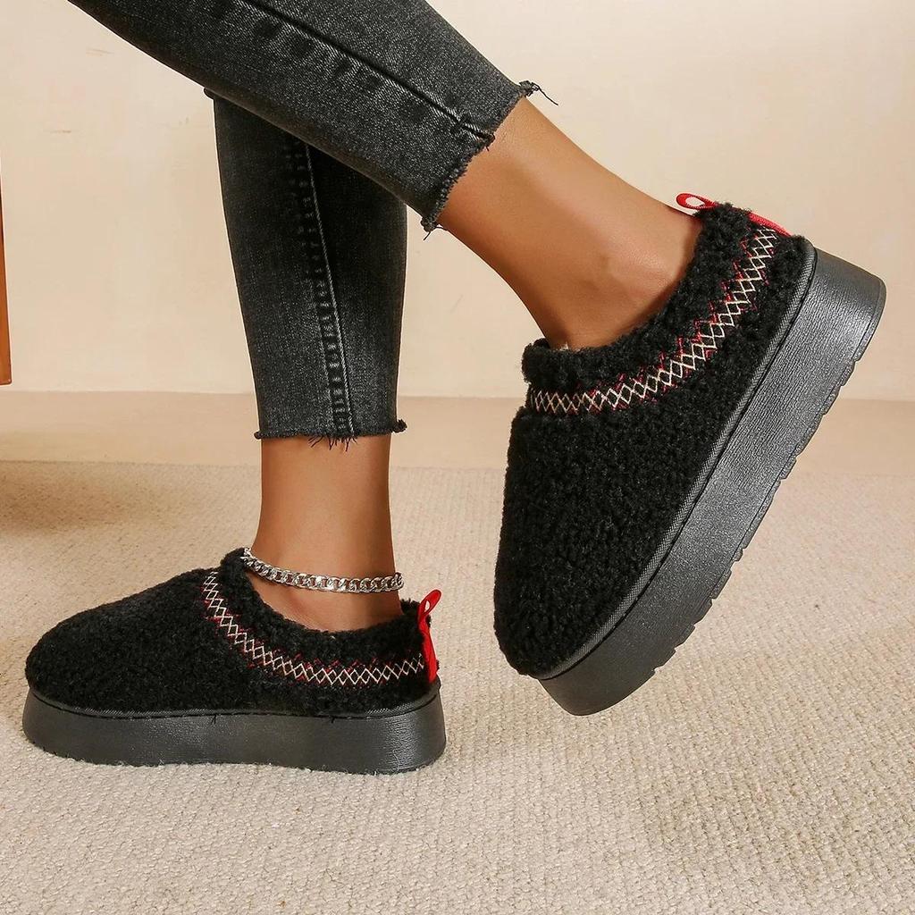 Warm Fur Ankle Boots Women Flats Platform Slippers Plush Flip Flops Winter Cotton Shoes for Women Brand Design Snow Botas