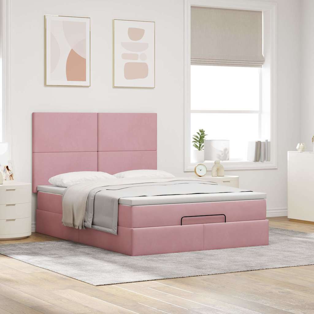 Ottoman Bed with Mattress & LEDs Pink 140x200 Cm Velvet