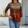 Women's Fashion Casual Lapel Short 3/4 Sleeve Print Shirt Women's Button Up Tops