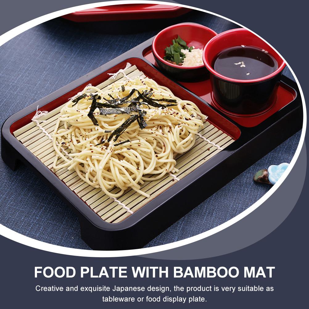 Cold Noodle Plate Dish Food Rectangular Tray Serving Flatware with Bamboo Mat Soba Udon Japanese-style