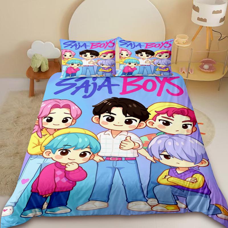 Saja Jungen-Bettwäscheset KPop D-Demon H-Hunters Bettwäscheset Bettbezug Geschenk mit 2 Kissenbezügen Schlafzimmerdeko
