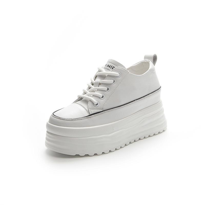 Leather little white shoes women's autumn waterproof women's shoes new thick-soled muffin shoes inner height increase casual single shoes women