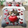 Valentine's Day Bedding Set  Romantic Cat Breathable Duvet Cover  Set King Queen Twin Single Size for Anniversary Gift for Home