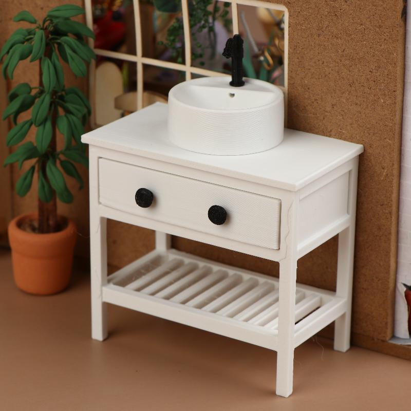 1/12 Dollhouse Miniature Simulation Sink Cabinet Model Funiture Accessories For Doll House Decor Kids Pretend Play Toys Gift