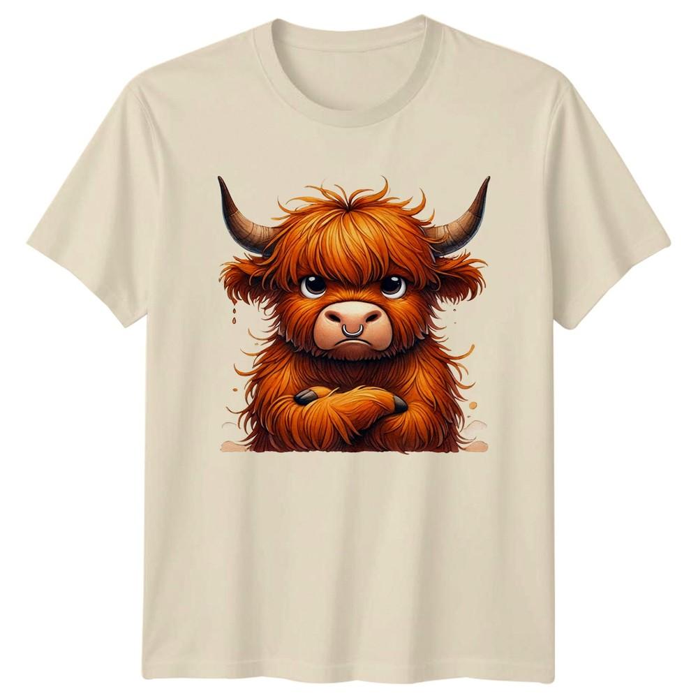 Funny Watercolor Grumpy Highland Cow TShirt Animals Birthday Gift