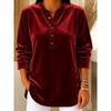 Autumn Winter New Women's Gold Velvet Top Casual Loose V-Neck Button Long Sleeve T-Shirt Velour Tee