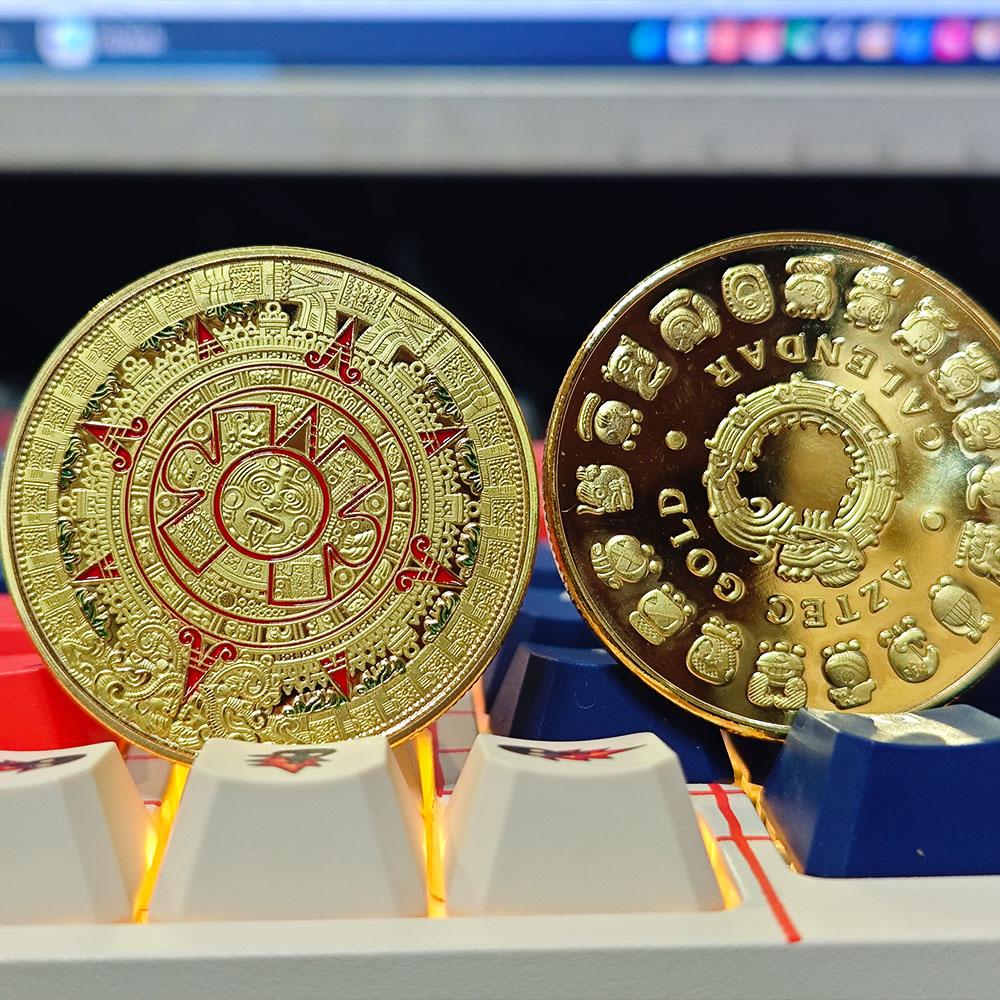Meksika Maya Aztek Takvimi Sanat Kehanet Kültür Altın Kaplamalı Replika Hatıra Parası Koleksiyonlukları