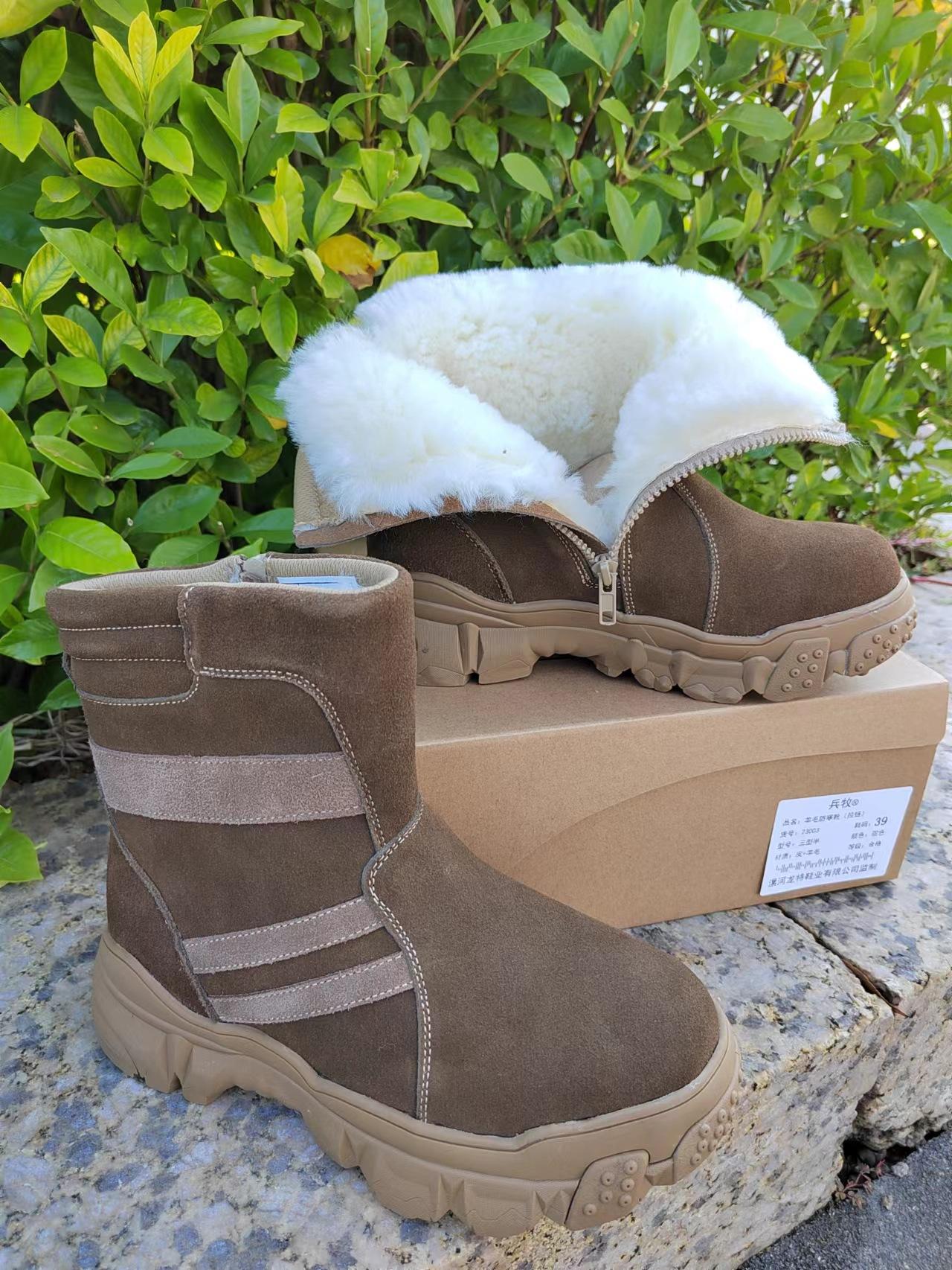 

Winter fur integrated snow boots men s outdoor ice fishing non-slip wool boots tall cold-proof boots thick-soled large cotton shoes 38