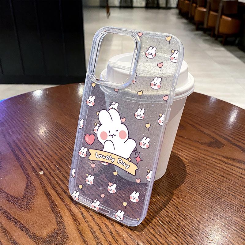 Summer Mobile Phone Case Apple 16promax Soft Cute Blush Rabbit iPhone14 Glitter Transparent Case 13 Anti-drop Hard Case