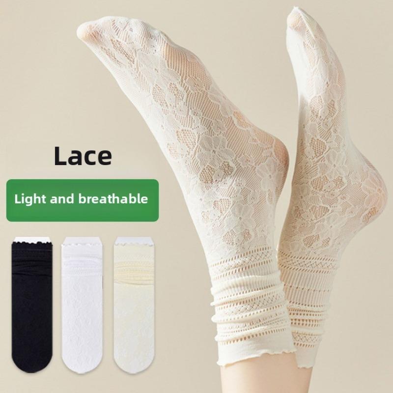 

5 Pairs of Women s Summer Thin Lace Lace Hollow Pile Socks 5 Pairs чёрный