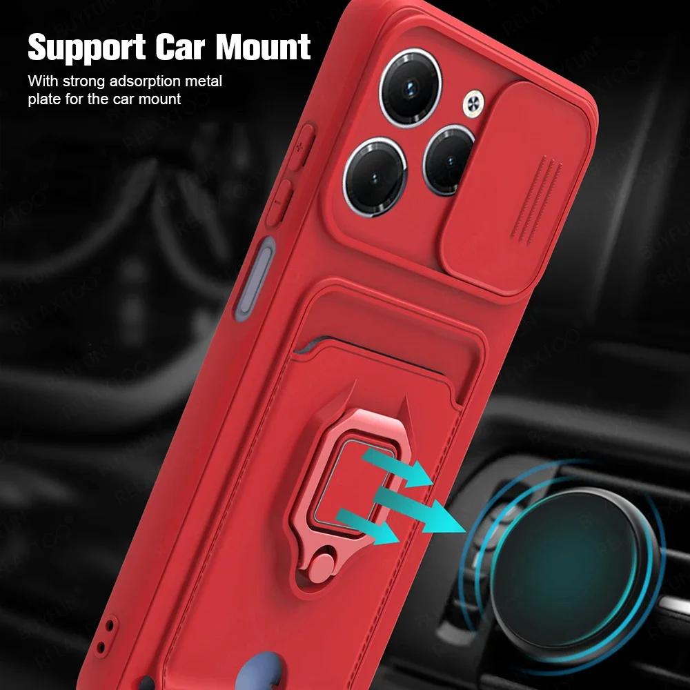 Sliding Camera Protection Case for Infinix Hot 40 Pro Note 40 Pro Plus 30 Spark 2024 Vehicle Magnetic Bracket Card Wallet Shell