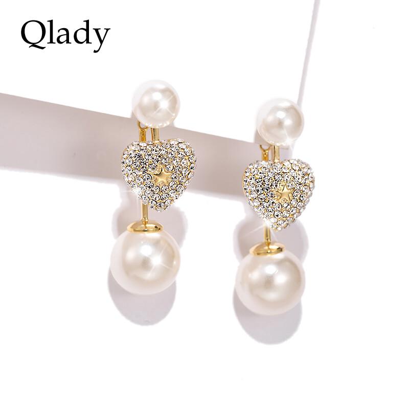 Qlady Gold Heart Tassel Stud Earrings