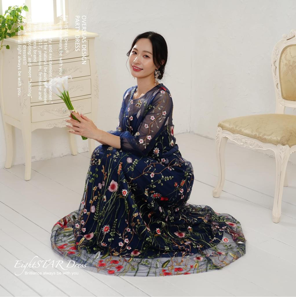 Party Piano Evening Long Floral Formal Maxi Length [EightSTAR Dress] Dress, Recital, Adult, Long, After-Party Dress, Bride, Pre-wedding Photoshoot,