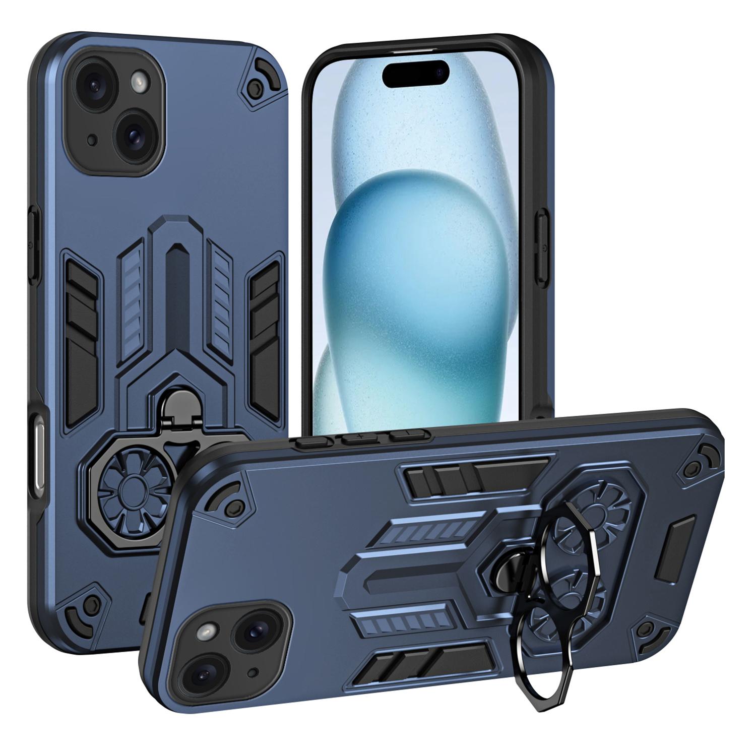 

For iPhone 15 Case Ring Holder Kickstand PC+TPU Shockproof Phone Cover