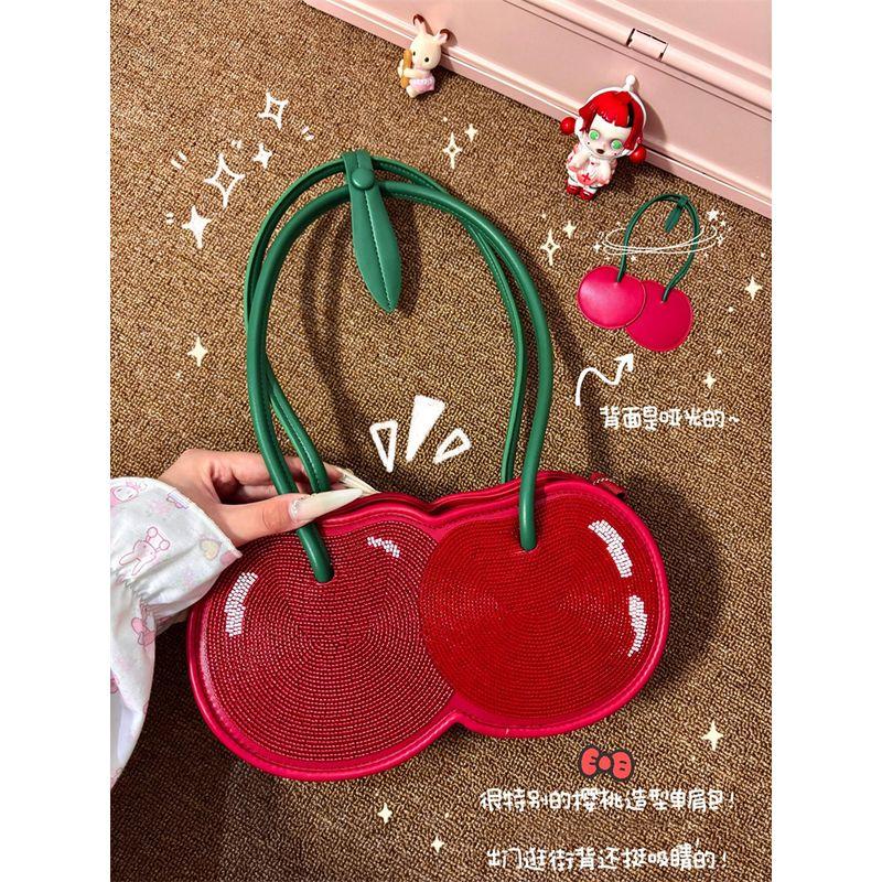 

Niche Personalized Cherry Baguette Bag Women Sweet Girl Go out All-Match Shoulder Underarm Bag Commuter Portable Handbag Red
