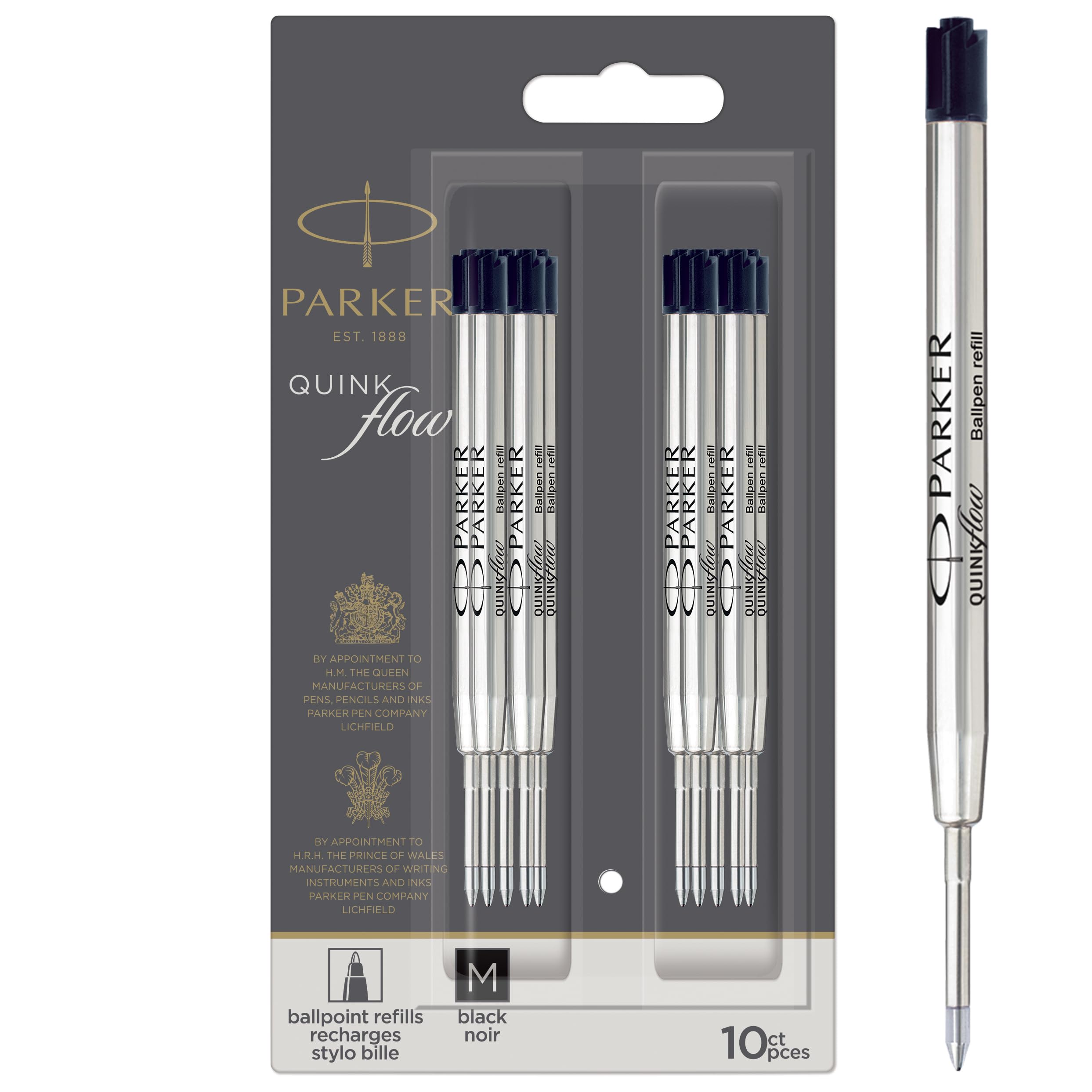 

PARKER QUINKflow Ballpoint Pen Ink Refill Medium Point Black 10 Pieces Value Pack
