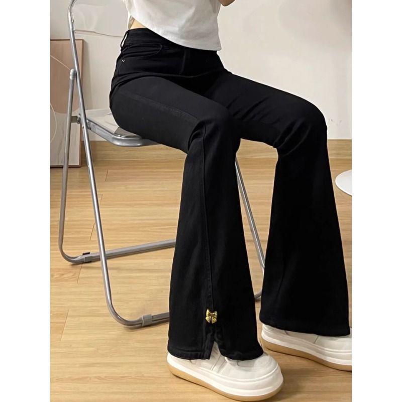 Black High-Waisted Slimming Micro-Flare Jeans for Plus-Size Pear-Shaped Women - 2025 Autumn Collection