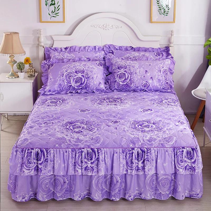 1piece Sheets for Bed Thick Warm Elastic Fitted Queen Mattress Pad Bedspread Bed Skirt Wedding Bedskirt No Pillowcase