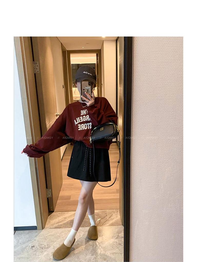 Women's Chung Bu Wan Letter Print Round Neck Long Sleeve Sweatshirt - Slim Fit, Autumn 2024 Collection