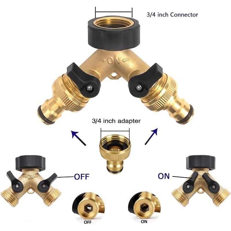 Brass Hose Distributor - 1/2" and 3/4" Faucet Y-Type Distributor with On/Off Valve, 2-Way Connector for Home Garden Outdoor