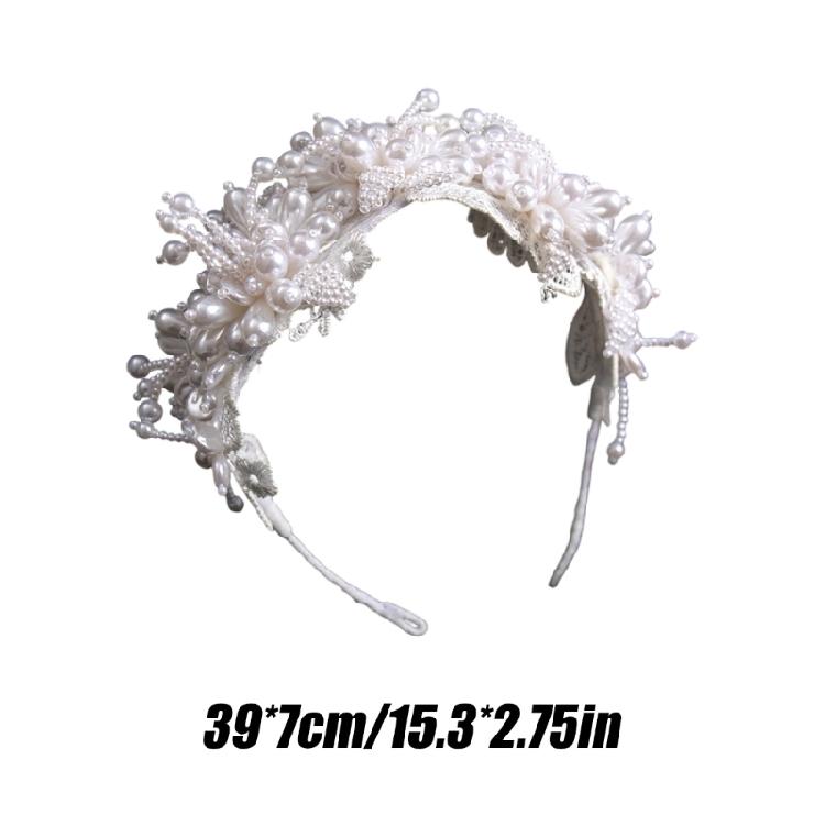 Floral Hand Beaded Pearls Headbands Bridal Hairband Shimmering Pearls for Bride Wedding Props Bride Costume